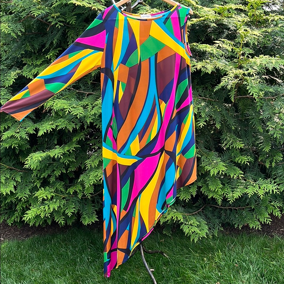 Carole Christian Asymmetrical One Sleeve Dress